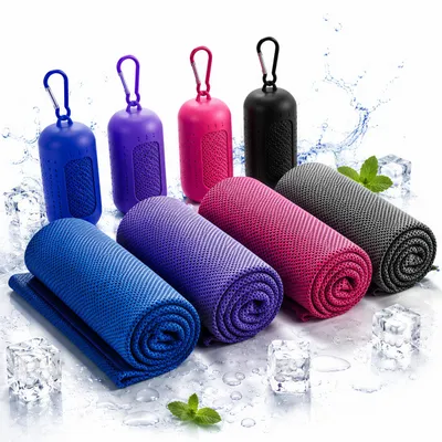 Produktbild von 4 Stück Sporthandtuch Cooling Towel,100 x 30 cm,schnelltrocknend,sofort kühlend Kühlhandtuch für Fitness,Sport,Outdoor(Königsblau,Lila,Pink,Schwarz)