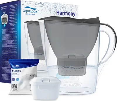 Produktbild von Aqualogis Harmony 2.6 Graphit Wasserfilterkrug - Wasserfilterung im Krug, Filter enthalten, Wasserfilter, Wasseraufbereiter - Trinkwasserkrug