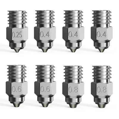 Produktbild von Creality Bimetall-High-End-Duesen-Set, 8-teiliges Bimetall-Material, hohe Hitzebestaendigkeit und Verschleissfestigkeit fuer reibungslose Zufuehrung, geeignet fuer Ender-2 Pro, Ender-2, CR-10S, CR-10, CR-10 S5, CR-10 S4, CR-10Mini, CR-20, CR-20 Pro, Ender-3 S1, Ender-3 S1 Pro, Ender-3 S1 Plus, Ender-3 V2 Neo, Ender-3 Neo, Ender-3 Max Neo
