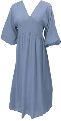 Produktbild von Boho Sommerkleid, Luftiges Langarm Baumwollkleid mit Tiefem Ausschnitt - Blau, Damen, Baumwolle, Kleider