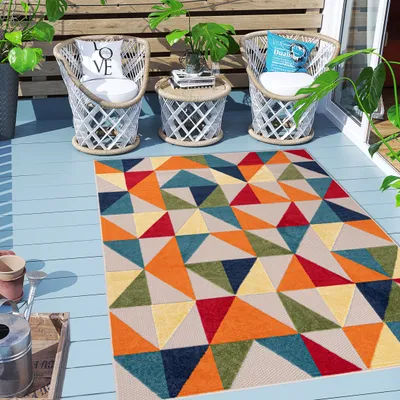 Produktbild von Carpeto Rugs Geometrisch In- & Outdoor Teppich Wetterfest für Balkon, Terasse - Balkon Teppich Wasserfest - Outdoorteppich Wetterfest - Aussenteppich Terrasse Groß - Mehrfarbig Bunt 1 - 160 x 230 cm
