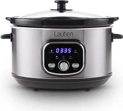 Produktbild von Lauben Slow Cooker 3500SB, Premium-Keramiktopf, 3,5 l, geringer Verbrauch, zwei automatische Temperaturstufen, Timer, Kochbuch inbegriffen