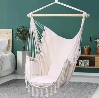 Produktbild von Hängesessel Hängestuhl Hängeschaukel Hängematte mit 2 Kissen; beige