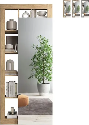 Produktbild von Moderne Garderobe-Garderobenschrank mit Spiegeltür und Kleiderstange für deinen Eingangsbereich - Mitral - Eiche