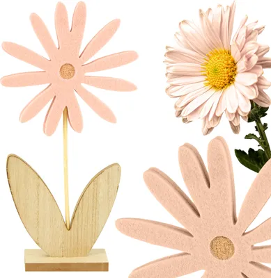 Produktbild von Deko Aufsteller für Ostern und Frühling Niedliche Filz Blumen Osterdeko zum Hinstellen Osterdekoration aus Holz und Filz Rosa