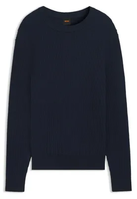 Produktbild von Boss orange Pullover dunkelblau einfarbig mit Rundhalsausschnitt