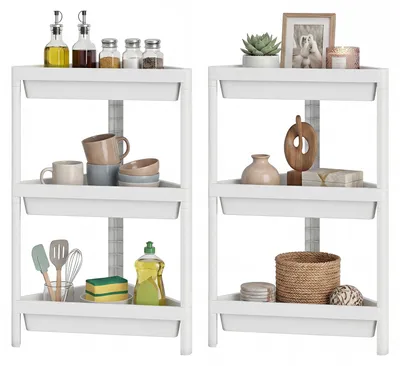 Produktbild von KOMFOTTEU 2er-Set Eckregale mit 3 Ebenen, Badezimmer-Organizer aus Kunststoff mit Abflusslöchern, freistehendes Duschregal für Küche, Wohnzimmer (weiß)