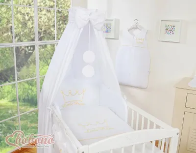 Image de Baldachin en fibre naturelle pour lit de bébé - Blanc coronar 160x250 cm avec nœud suspendu et voile en tulle