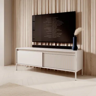 Productafbeelding van Lage TV-kast FERRATO, 153 cm, beige, met ribbels, zonder handgrepen, 2 deuren