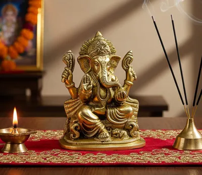 Ganesha Figur aus Messing, 12,7 cm, sitzend, gold