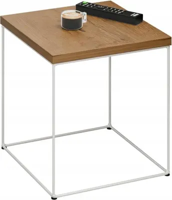 Productafbeelding van Koffietafel, vierkant, van metaal, 40x40x43 cm, wit + eikenhout (Lancelot)