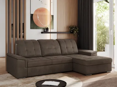 Produktbild von MKS MEBLE Sofa mit Schlaffunktion - Ecksofa mit Schlaffunktion und Bettkasten - Sofa 3 Sitzer - Schlafsofa - Couch - Schlafsofa mit Bettkasten - Madrito L - Braun Velvet - Rechts Seite