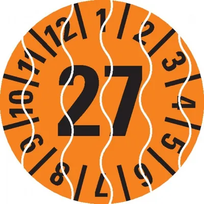 Produktbild von Dreifke® Prüfplakette 27, orange, Sicherheitsfolie, selbstklebend, Ø 15mm, 60...