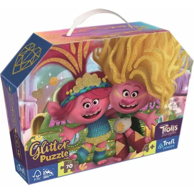 Obrázok produktu pre Puzzle Glitter Trollovia 3/70 dielikov, trbliece