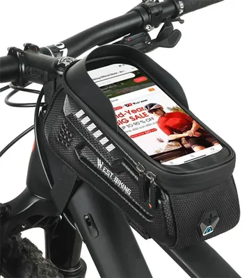 Produktbild von Fahrrad Rahmentasche Oberrohrtasche wasserdicht mit Touchscreen, Handyhalter bis 7 Zoll, Mountainbike Rahmentasche 1,8L