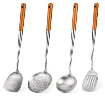 Image de Ensemble d'ustensiles de cuisine pour wok, composé de 4 pièces, en acier inoxydable