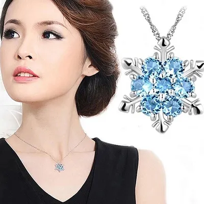 Produktbild von Modischer, versilberter, schillernder Schneeflocken-Blau-Strass-Halskettenanhänger für Damen