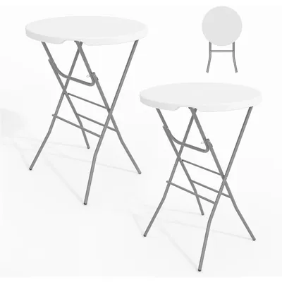 Obrázek produktu pro Stolek kulatý, skládací, sada 2 kusů - výška 110 cm - průměr 80 cm - kovový - pro venkovní použití - bílý