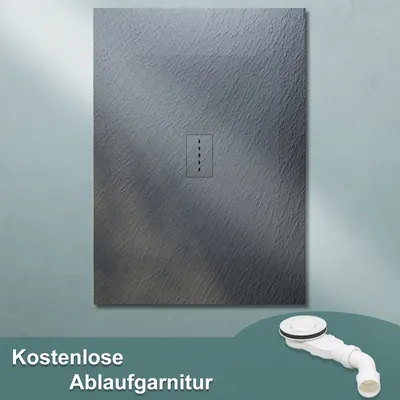 Produktbild von SONNI Grau Badezimmer-Duschwanne 100x140 cm SMC-Steinoptik extra flache quadratische Duschwanne inkl. Ablaufgarnitur