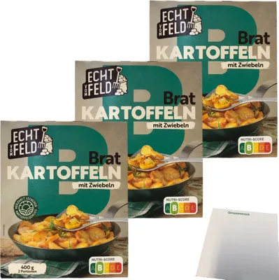 Produktbild von Echt vom Feld Bratkartoffeln mit Zwiebeln 3er Pack (3x400g Packung) + usy Block