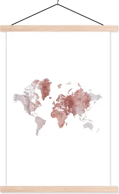 Produktbild von MuchoWow® Textilposter Weltkarte - Stein - Rot - Weiß 60x90 cm mit holzfarbenen Rahmen - Textil