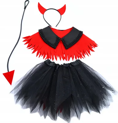 Produktbild von Teufel Kostüm Mädchen Rock Hörner & Schwanz - Rotes Outfit Karneval Halloween Set