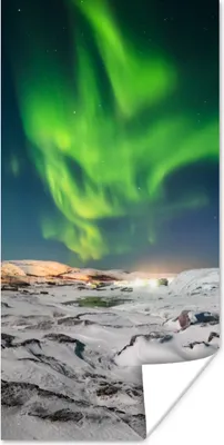 Produktbild von MuchoWow® Poster Nordlichter - Berg - Schnee 75x150 cm - Dekoration für die Wände