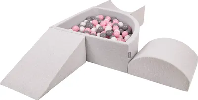 Produktbild von KiddyMoon spielplatz aus schaumstoff mit viertel eckig bällebad (300 bälle) hindernisläufe, hellgrau:weiß/grau/puderrosa
