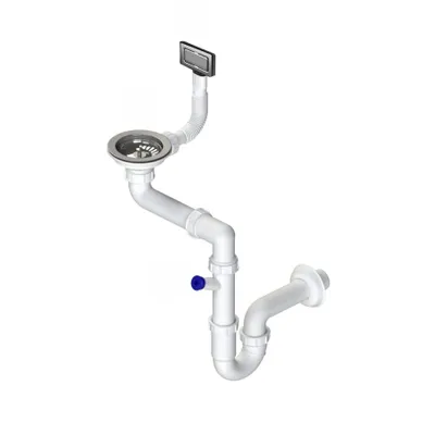 Produktbild von GRANMASTER Siphon Küchenspüle Manuelle 1-Kammer Raumsparsiphon - Ablaufgarnitur für Spüle - rechteckiger Überlauf - Anschluss an der Unterseite