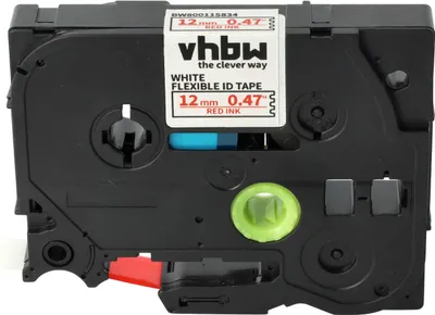 Produktbild von vhbw Schriftband-Kassette kompatibel mit Brother PT 1000, 1000-Series, 1005FB, 1010, 1005F, 1005BTS Etiketten-Drucker 8m x 12mm Rot auf Weiß, Flexibel