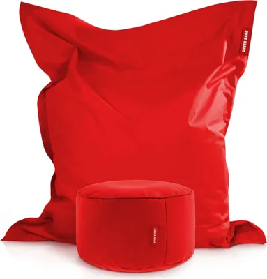 Produktbild von Green Bean® XXL Riesensitzsack 140x180cm + Hocker 40x40x40cm mit EPS-Perlen Füllung - 2er Set Sitzsack "Square+Stay" Rot