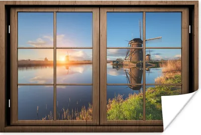 Produktbild von MuchoWow® Poster Aussicht - Mühle - Sonnenuntergang 30x20 cm - Plakate - Print