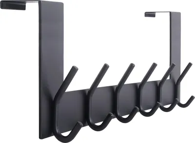 Immagine prodotto di Portaganci sopra la porta - 6 ganci - nero - antiruggine - 39x11,5x8 cm
