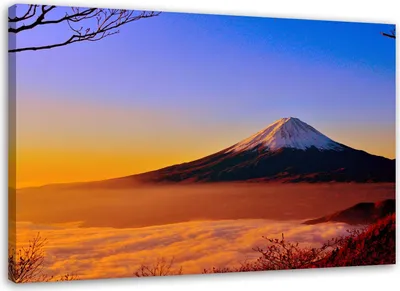 Produktbild von Leinwandbild berg fuji landschaft 100x70 cm Feeby blau wandbild bereit zum aufhängen