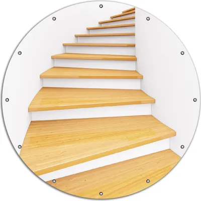 Produktbild von Wallario rundes Outdoor-Poster für Garten oder Balkon, Motiv Wendeltreppe aus hellem Holz, 120 cm Durchmesser