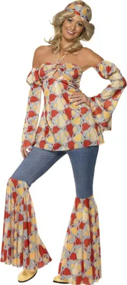 Produktbild von 70er Jahre Hippiekostüm Kostüm Hippie für Damen mit Stirnband Disko Damenkostüm Discokostüm Gr. 36-46, Größe:L