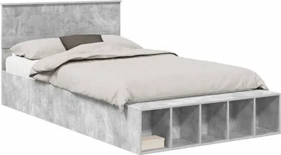 Produktbild von Bettrahmen mit Regal Beton Grau 120 x 190 cm Holzwerkstoff