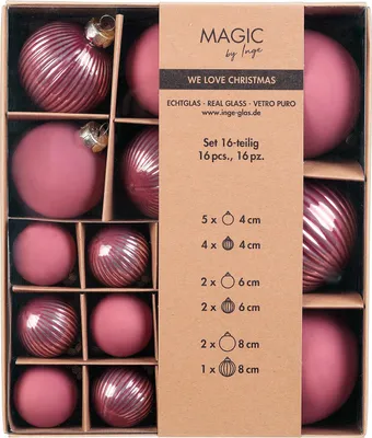 Produktbild von Inge‘s Christmas Decor 16435P418, Kugel-Weihnachtsschmuck, Glas, Violett, 16 Stück(e), 8 cm