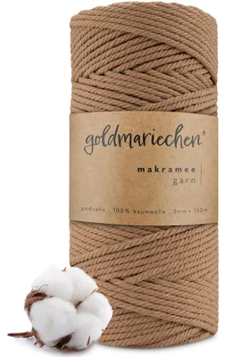 Produktbild von Makramee Garn (Cappuccino) 3mm x 100m - 100% Baumwolle Makrameegarn Baumwollgarn für DIY-Deko Wandteppich, Traumfänger, Blumenampel, Wandbehang