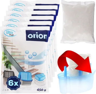 Obrázek produktu pro Orion náhradní kazeta s náplní granulátu Filtrační granulát pro odvlhčovač vzduchu ULTRA FRESH 450g 6 ks.