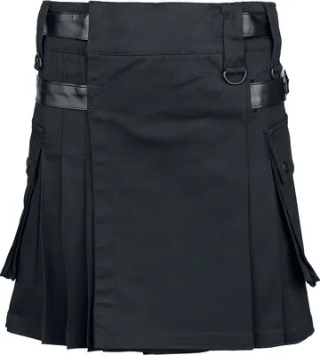 Produktbild von Gothicana by EMP Damen schwarzer Kiltrock mit Taschen und Schnallendetails im Faltenrock-Design S