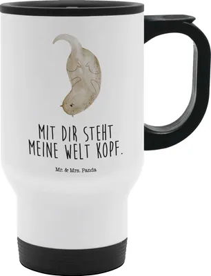 Produktbild von Mr. & Mrs. Panda Thermotrinkbecher Otter Kopfüber - Weiß - Geschenk, Verknallt, thermosbecher, Liebe, Verliebt, Seeotter, Niedlich, Thermobecher, To Go, Kaffeebecher