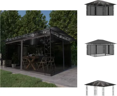 Obrázok produktu pre vidaXL Pavilón s moskytiérou a svetelnou reťazou LED 4x3x2,73m antracit - Pavilóny a párty stany