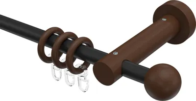 Produktbild von Interdeco Gardinenstange / Vorhangstange Schwarz / Nussbaum lackiert, Typ Adrian Geo (Kugel), 16 mm Ø 1-läufig, 480 cm