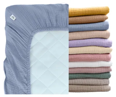 Produktbild von Musselin Babybettlaken 60x120 cm Blau - Spannbettlaken, 100% Baumwolle