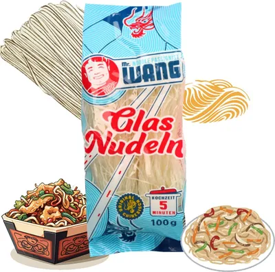Produktbild von MR WANG Glasnudeln 1 x 100g - Von Natur aus vegan und glutenfrei - Schnelle Zubereitung - Ideal geeignet für Salate, Suppen, Bowls & Wokgerichte