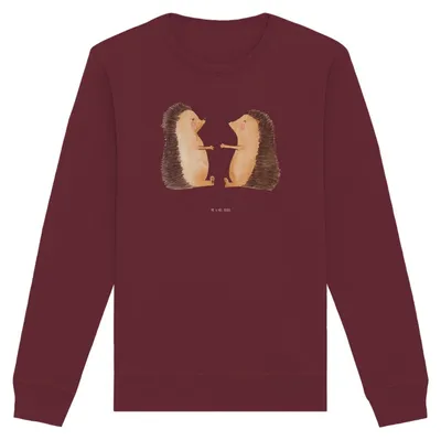 Produktbild von Mr. & Mrs. Panda Baumwoll Pullover Igel Liebe Größe L - Burgundy - Geschenk, Hochzeitstag, Freundin, Sweatshirt, Partner, Pulli, Bio, Sweater
