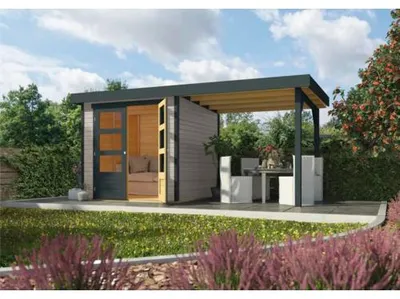 Produktbild von Expresshaus, Gartenhaus Karibu Castano 467 x 238 cm grau-anthrazit