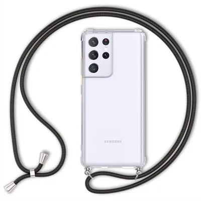 Obrázek produktu pro NALIA Průhledné pouzdro na mobilní telefon s řetízkem pro Samsung Galaxy S21 Ultra, kryt s páskem Black