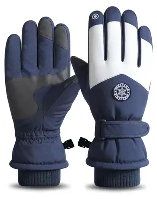 Immagine prodotto di Guanti invernali da uomo e da donna, impermeabili, antivento, compatibili con touchscreen, colore blu navy/bianco